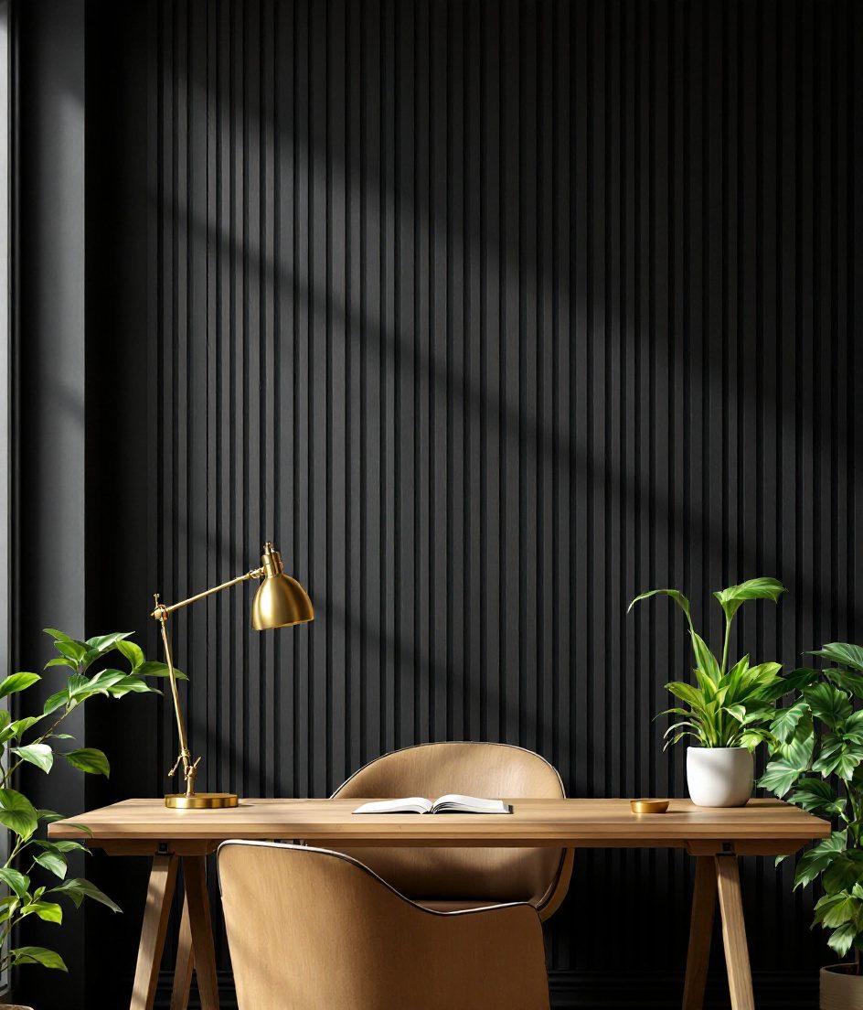 Acoustic Felt and Wood Wall Panel — Charcoal Wall