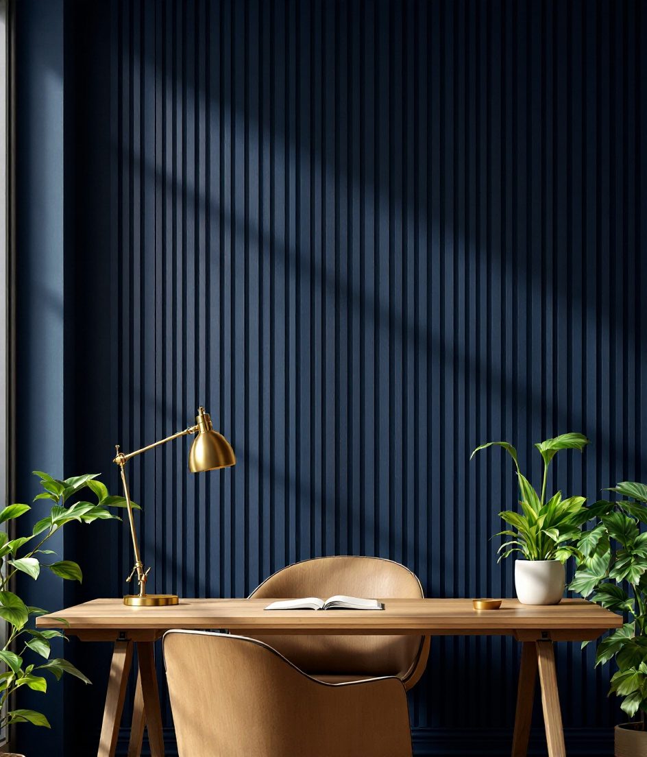 Acoustic Felt and Wood Wall Panel — Navy Wall