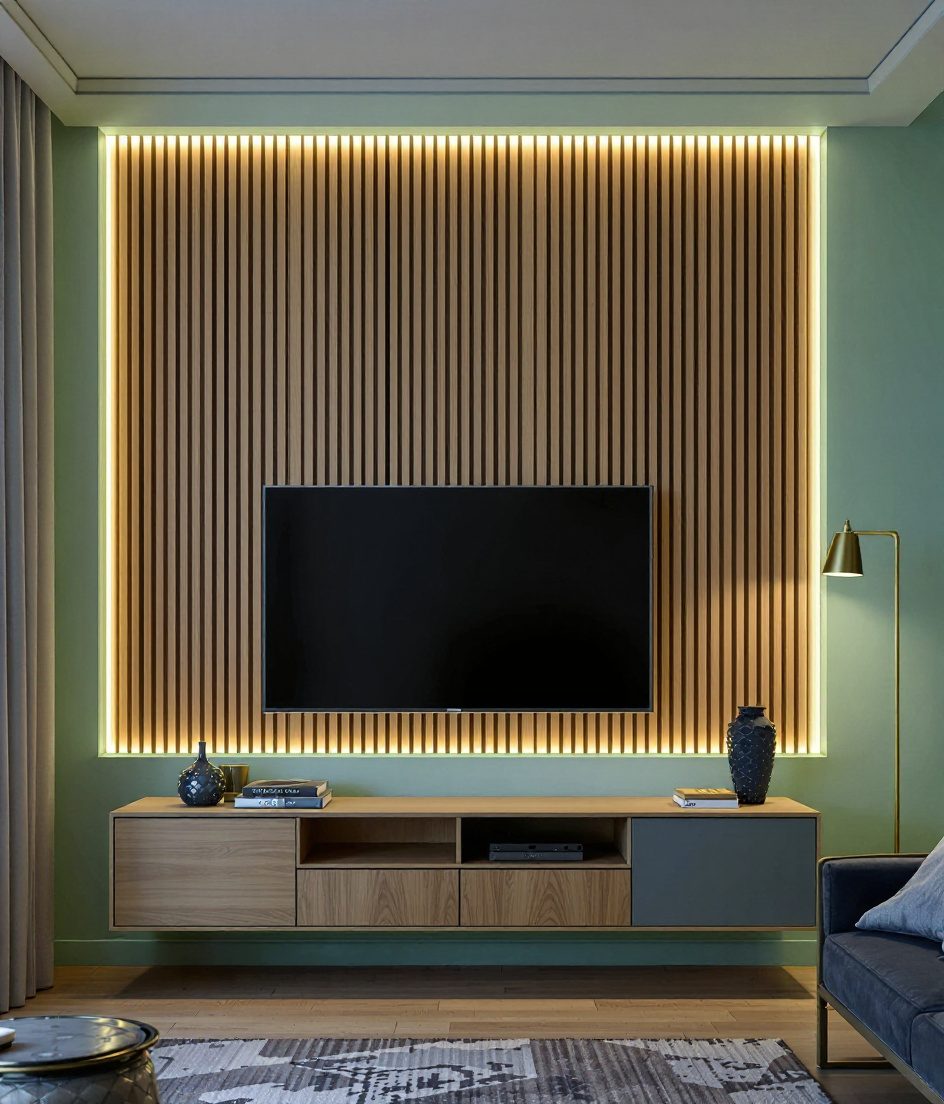 Backlit Wood Wall Panel — Sage Wall