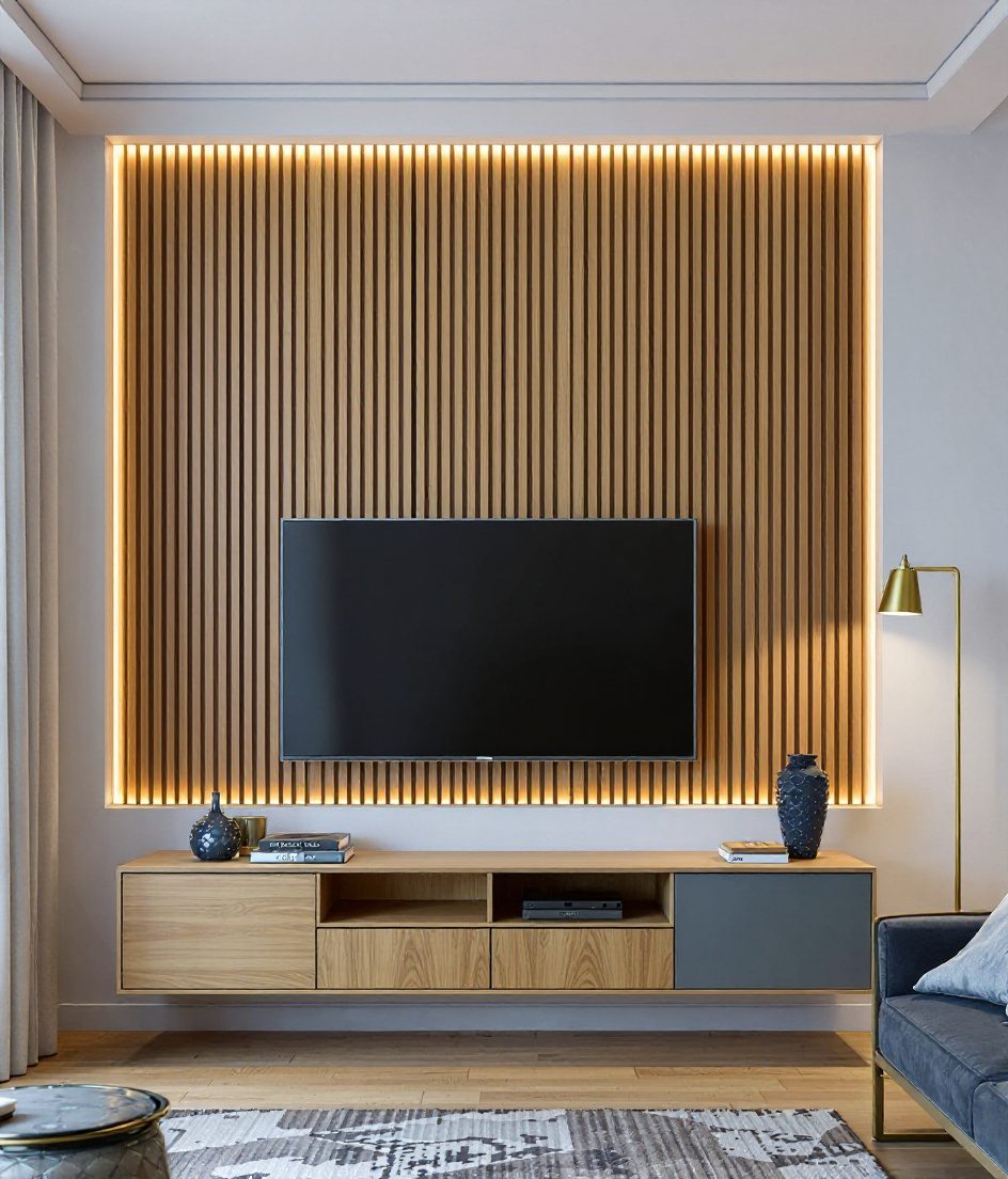 Backlit Wood Wall Panel — Warm White Wall