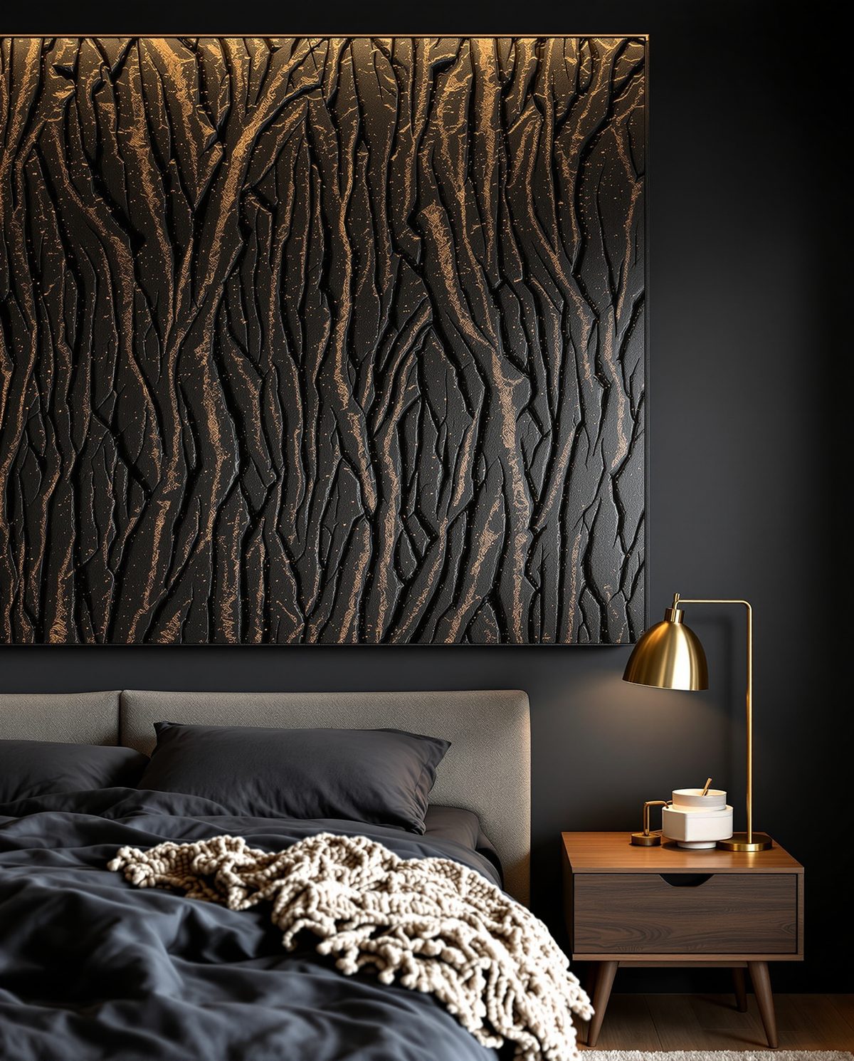 Bark-Textured Wood Wall Panel — Charcoal Wall
