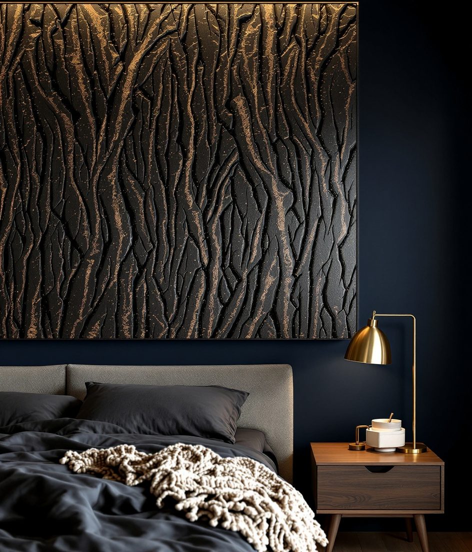 Bark-Textured Wood Wall Panel — Navy Wall