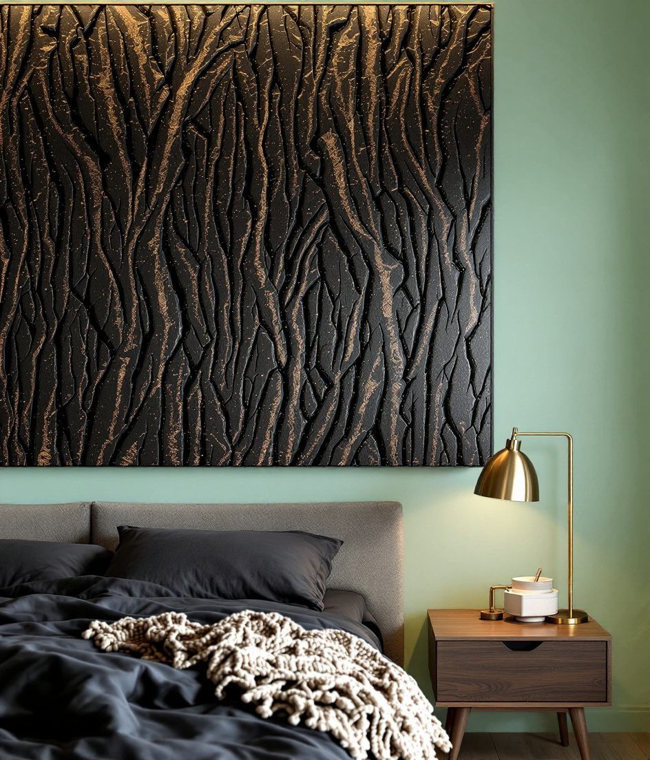 Bark-Textured Wood Wall Panel — Sage Wall
