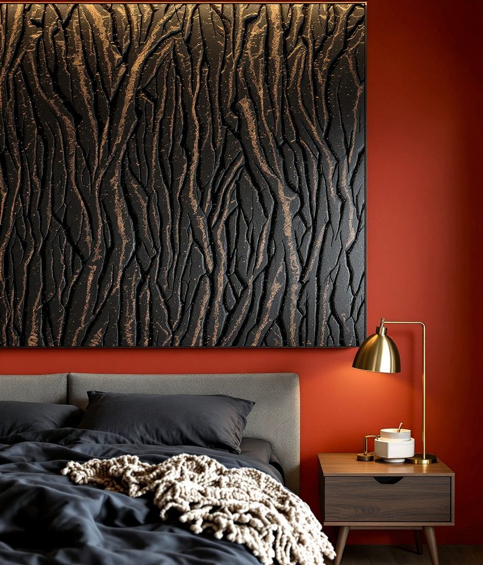 Bark-Textured Wood Wall Panel — Terracotta Wall