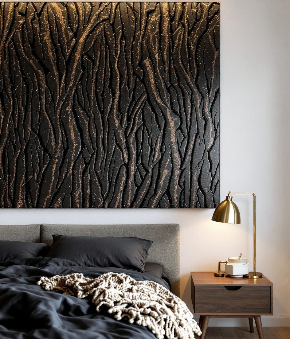 Bark-Textured Wood Wall Panel — Warm White Wall