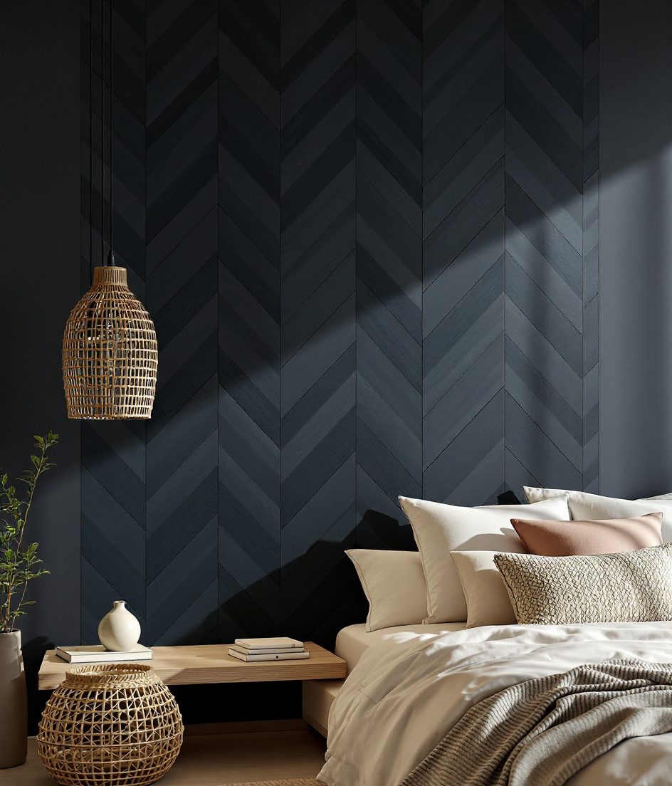 Chevron Wood Wall Panel — Charcoal Wall