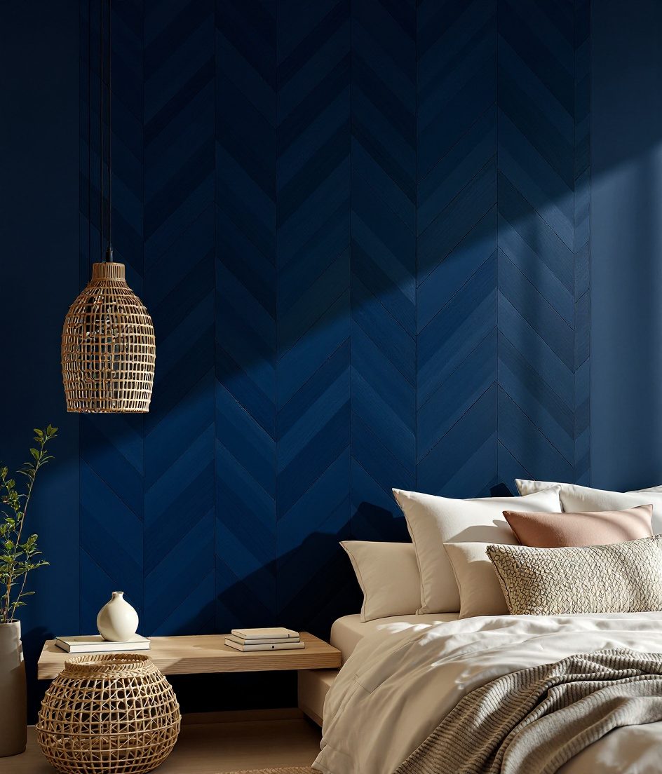 Chevron Wood Wall Panel — Navy Wall