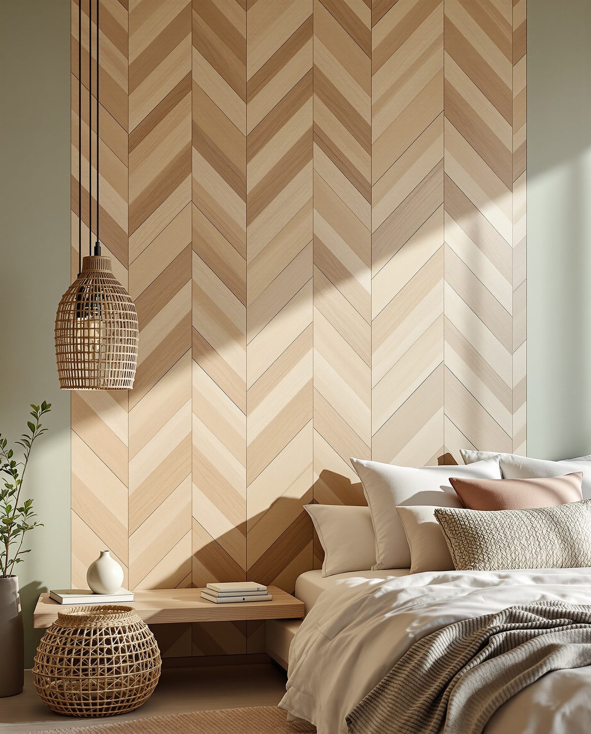 Chevron Wood Wall Panel — Sage Wall