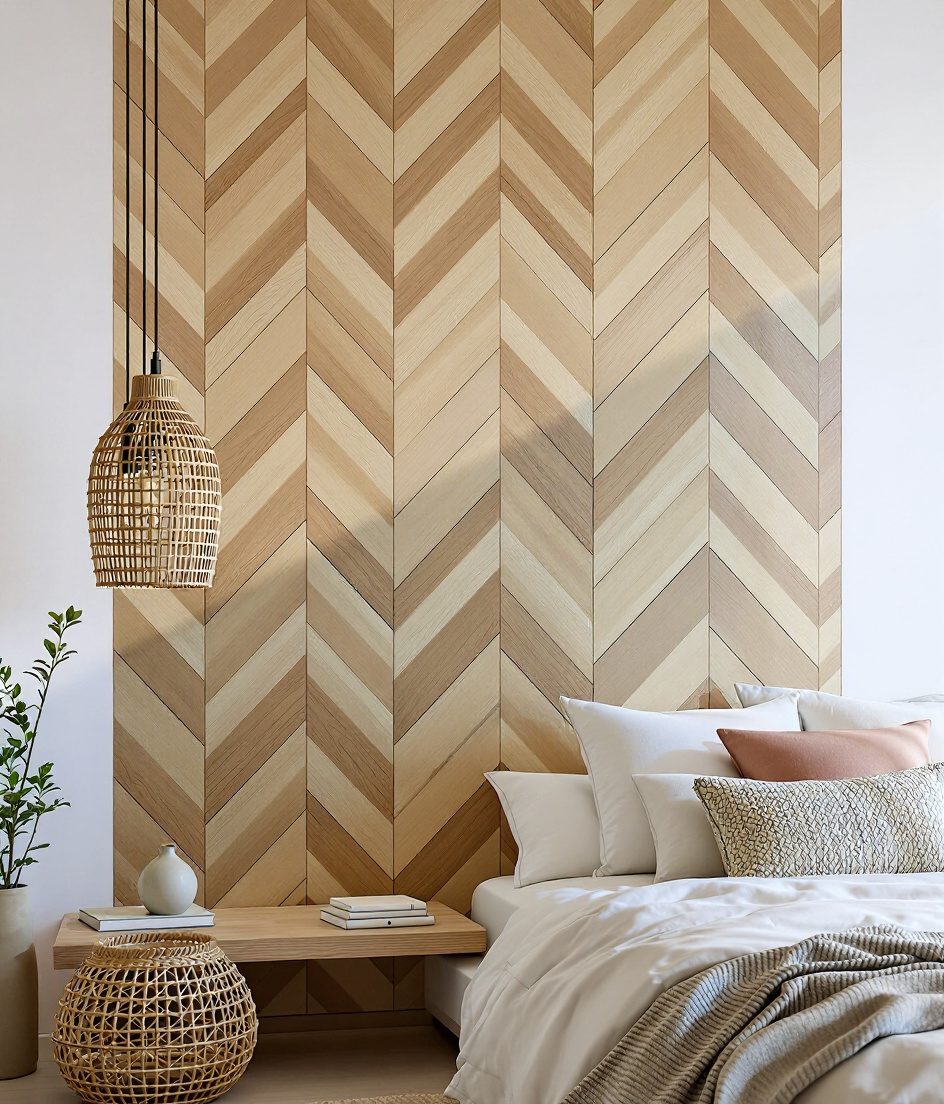 Chevron Wood Wall Panel — Warm White Wall