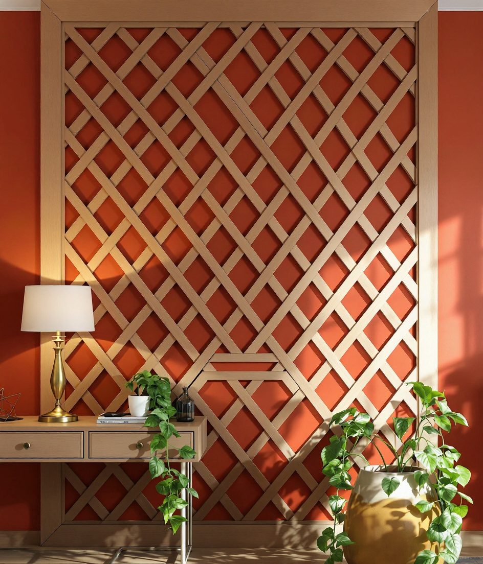 Diamond Lattice Wood Wall Panel — Terracotta Wall