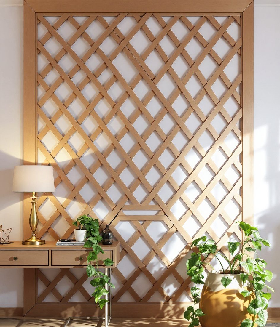 Diamond Lattice Wood Wall Panel — Warm White Wall
