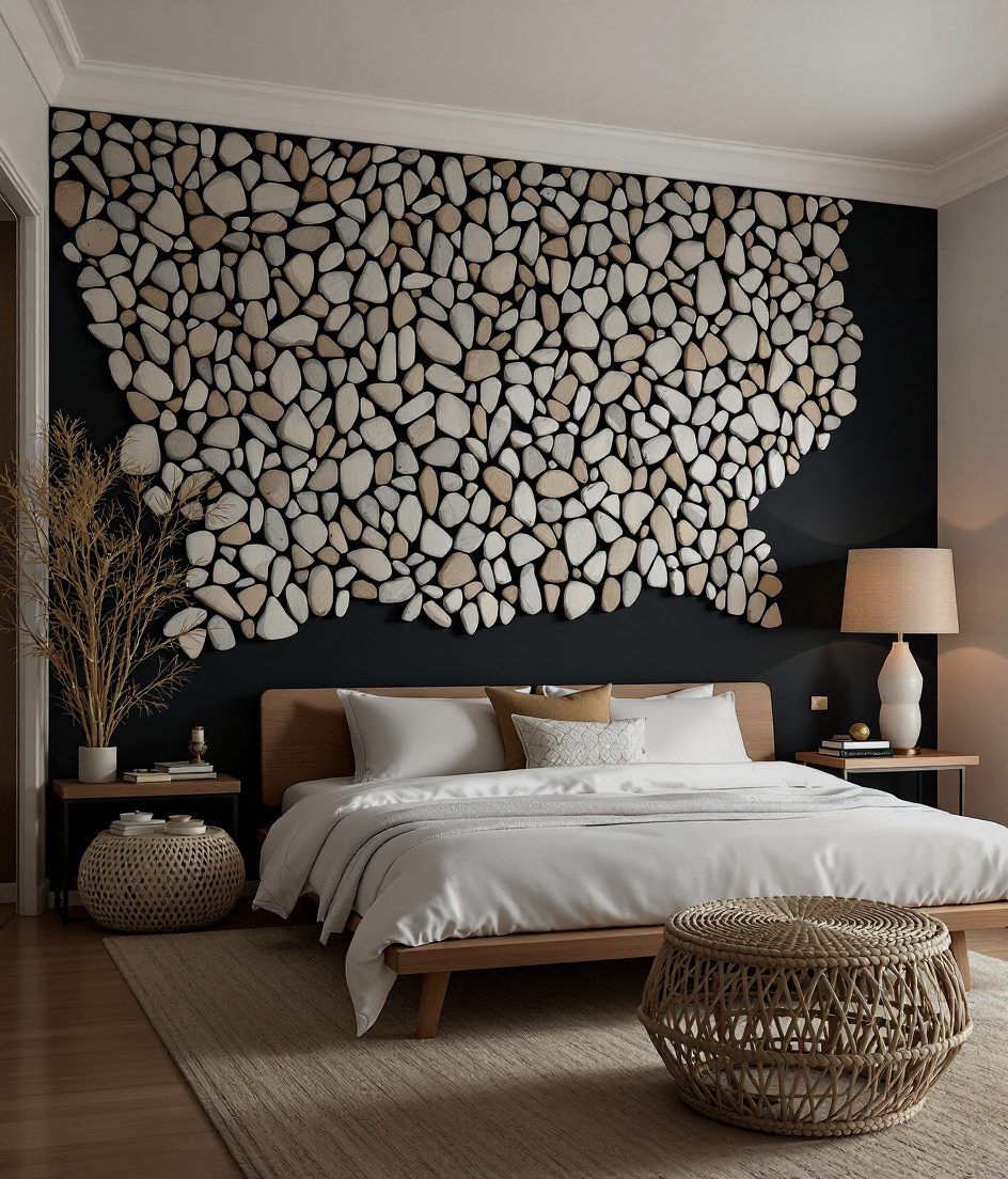 Driftwood Mosaic Wall Panel — Charcoal Wall