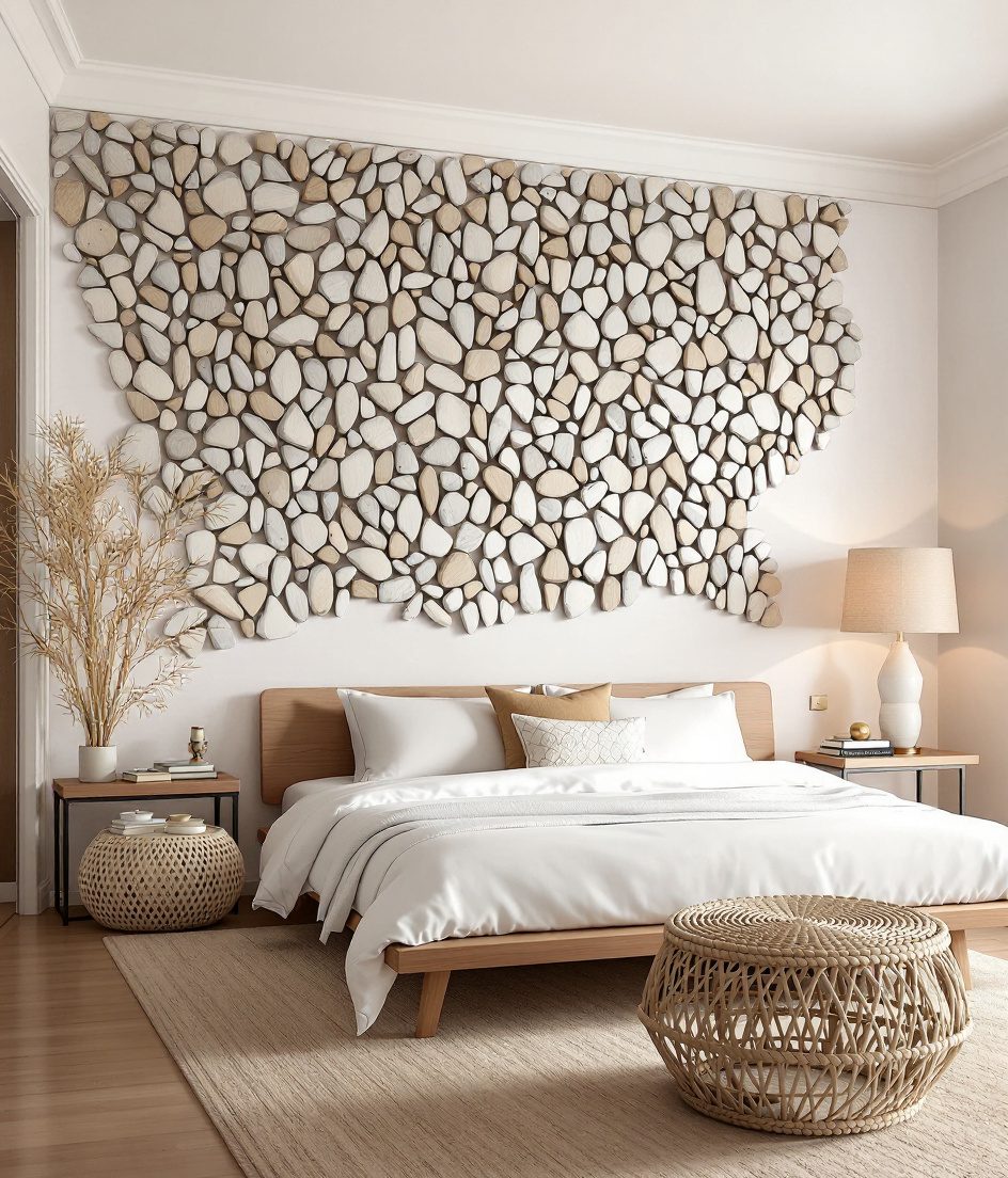 Driftwood Mosaic Wall Panel — Warm White Wall