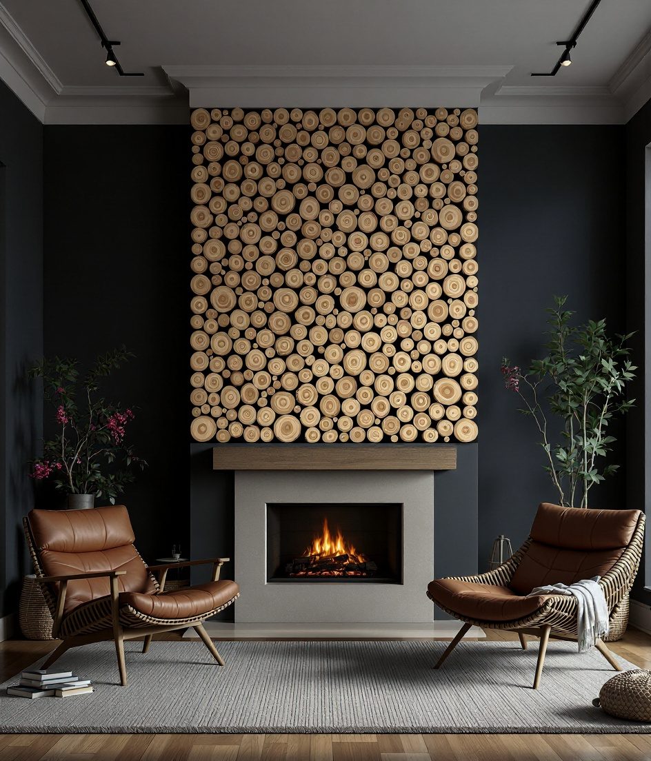 End-Grain Block Wood Wall Panel — Charcoal Wall