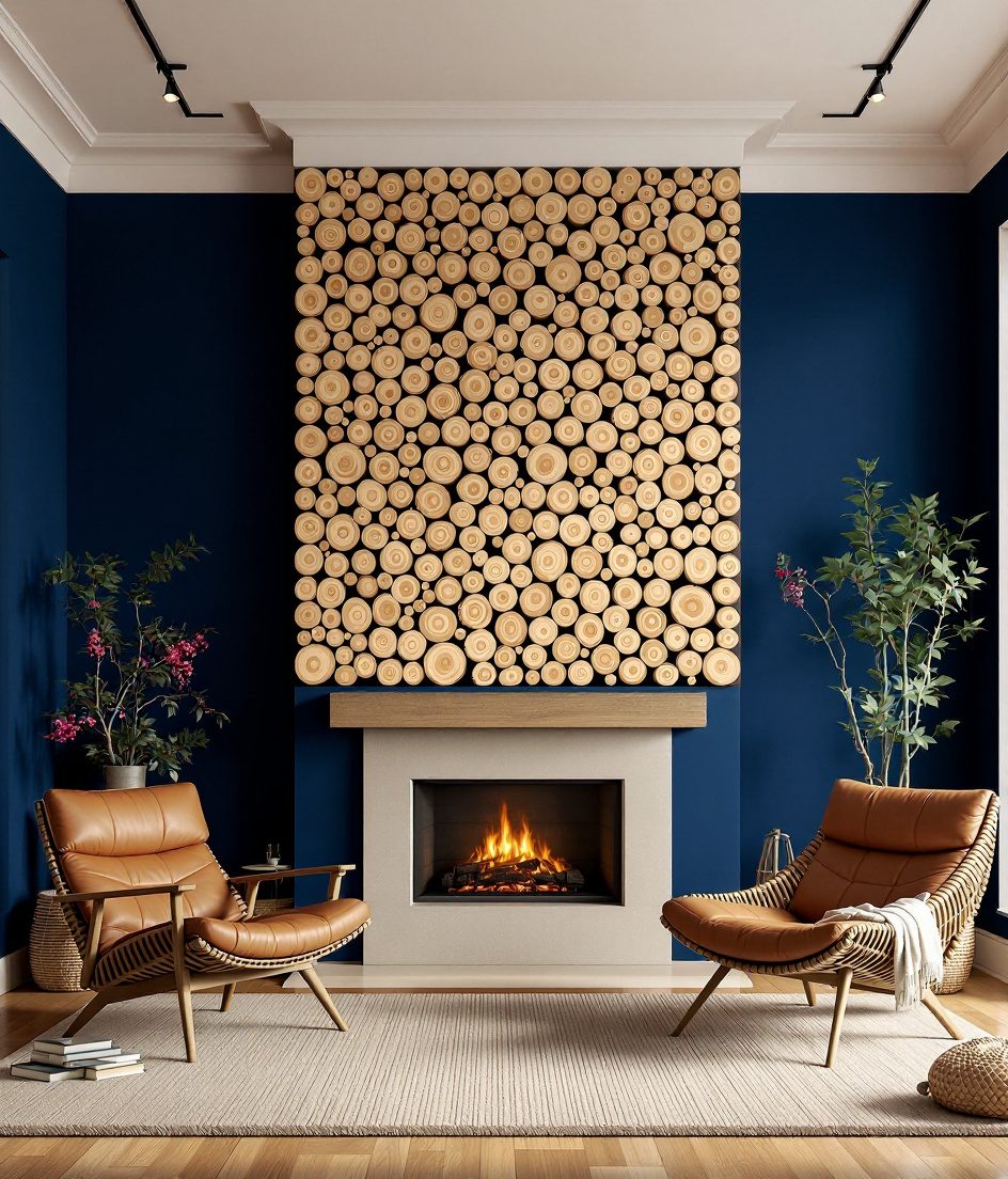 End-Grain Block Wood Wall Panel — Navy Wall