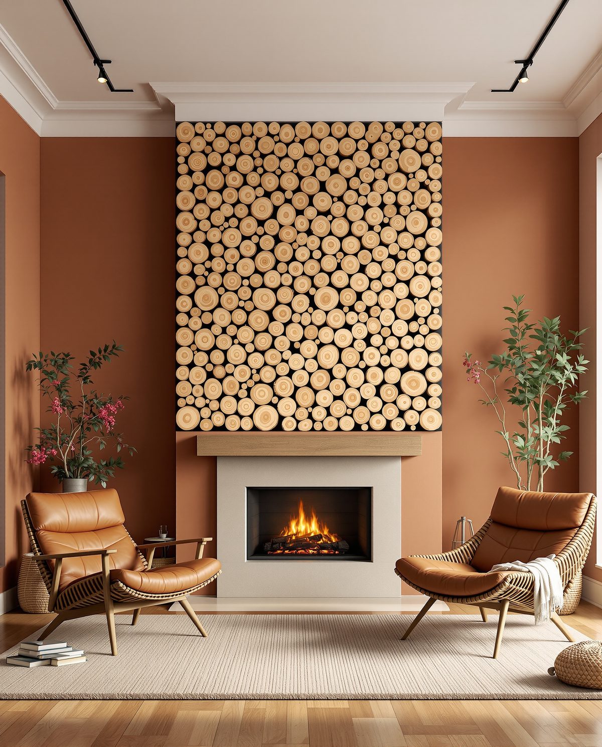End-Grain Block Wood Wall Panel — Terracotta Wall