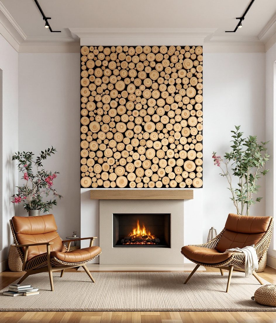 End-Grain Block Wood Wall Panel — Warm White Wall