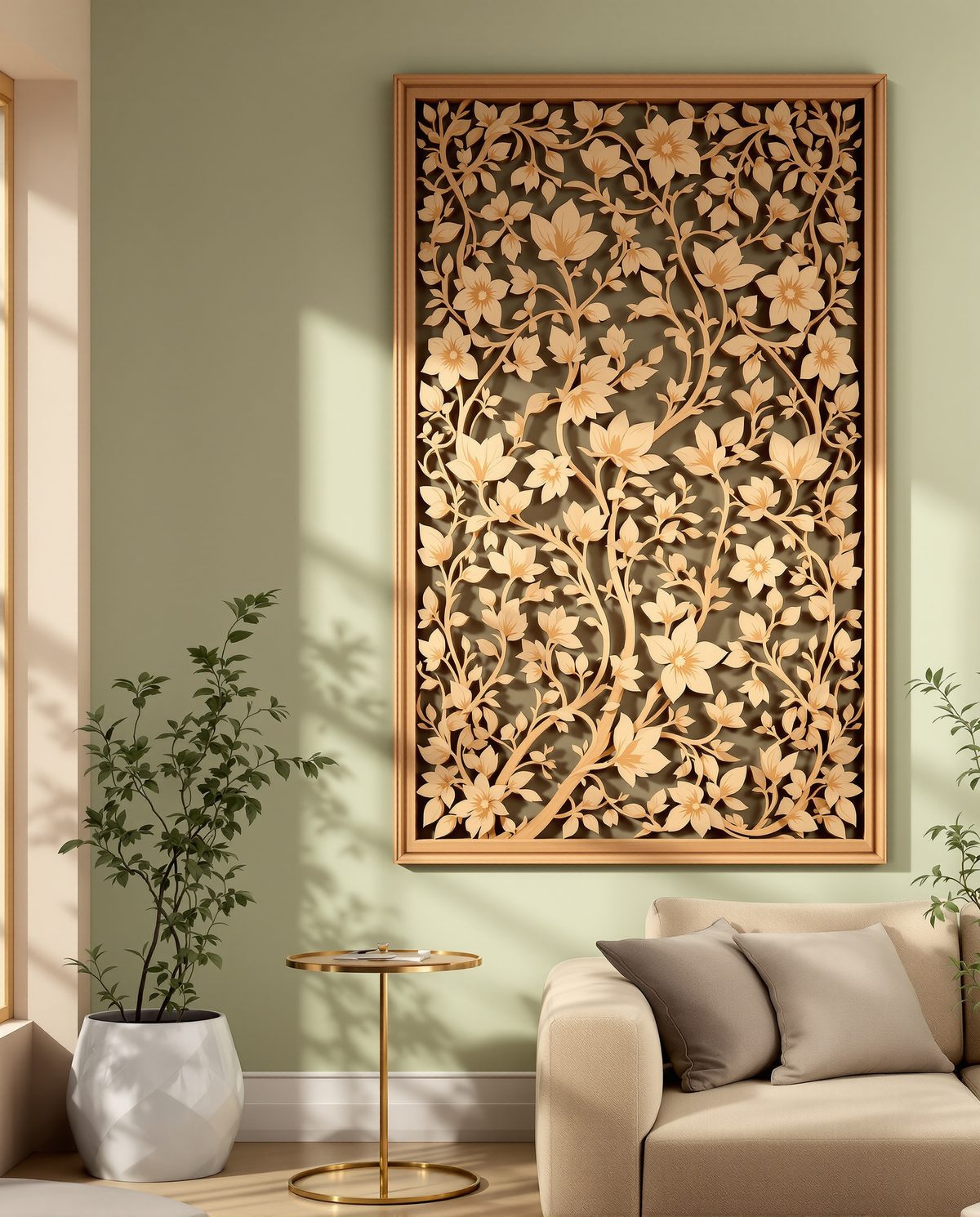 Floral Relief Wood Wall Panel — Sage Wall