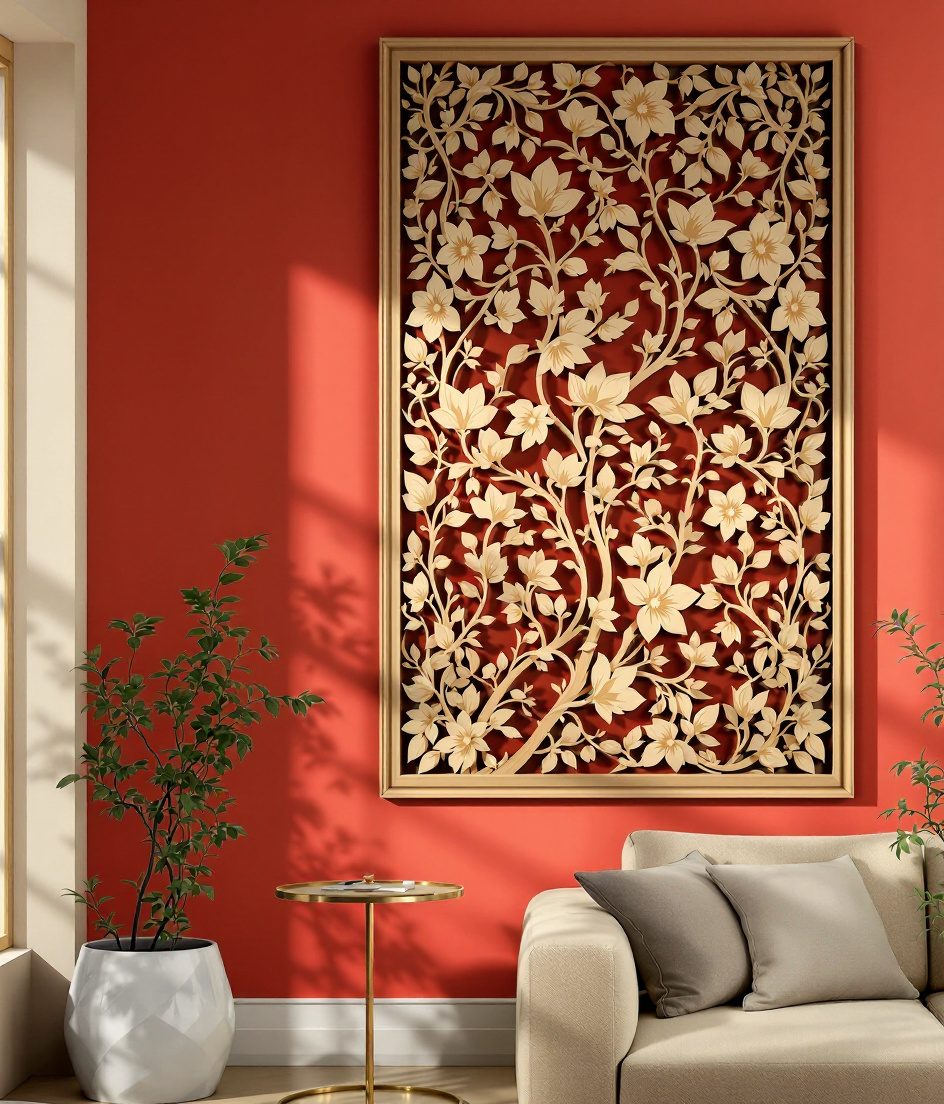 Floral Relief Wood Wall Panel — Terracotta Wall