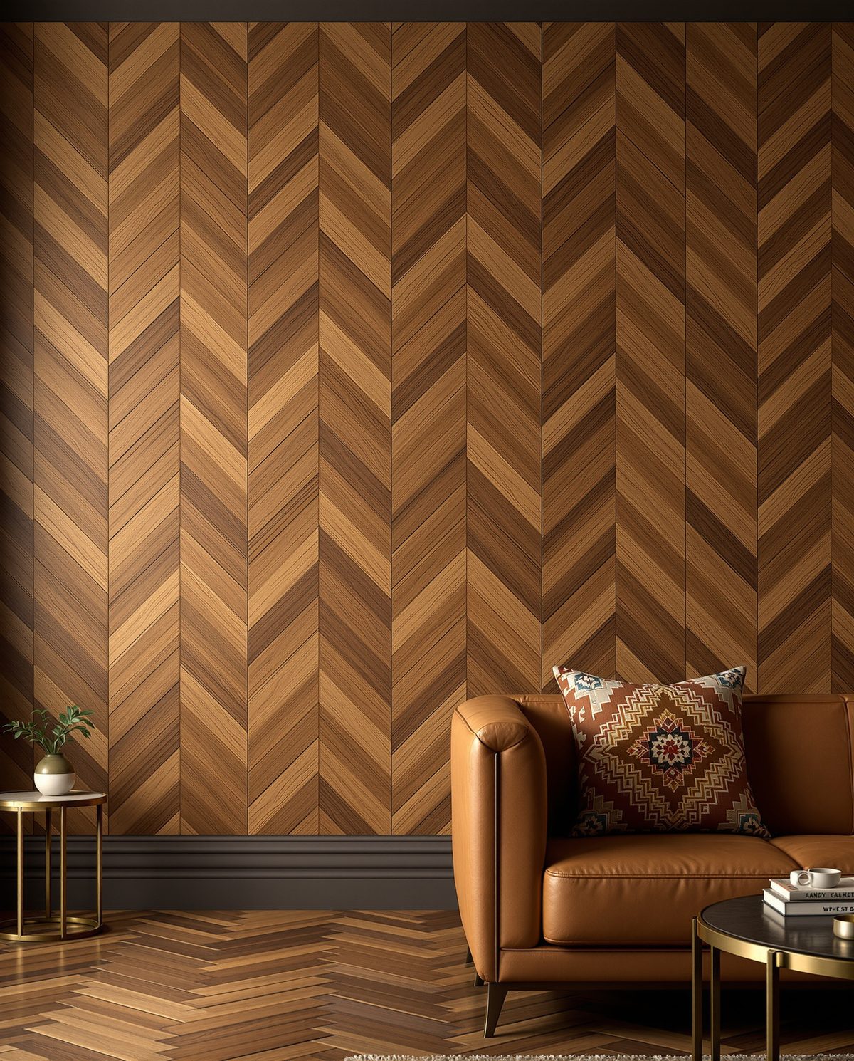 Herringbone Wood Wall Panel — Charcoal Wall