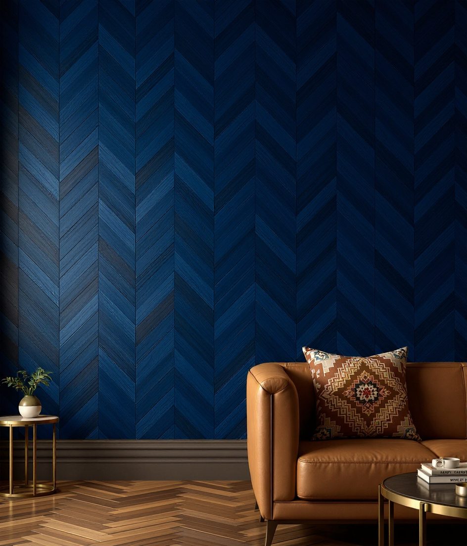 Herringbone Wood Wall Panel — Navy Wall