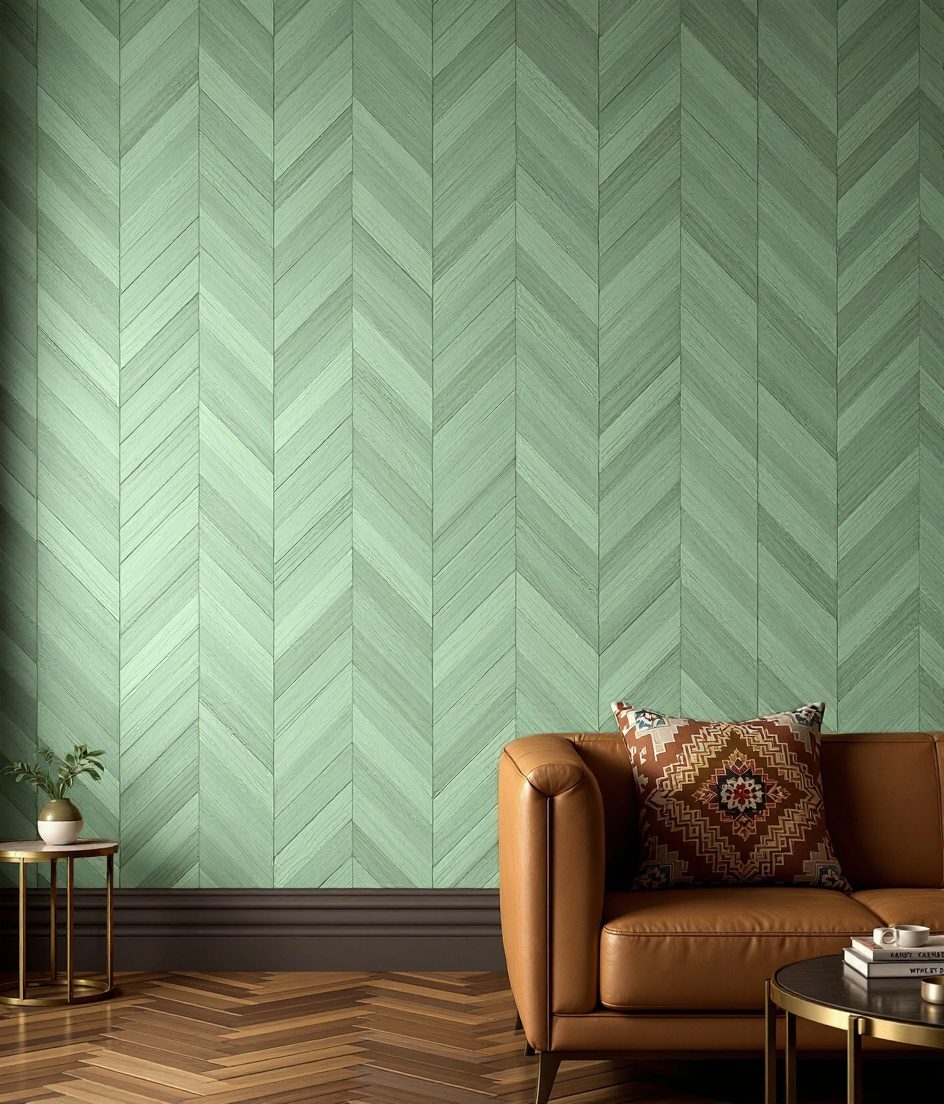 Herringbone Wood Wall Panel — Sage Wall