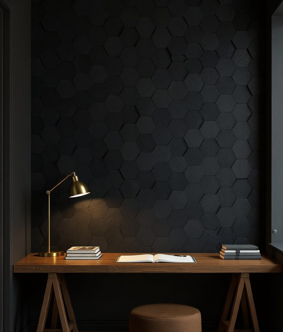 Hexagon Wood Wall Panel — Charcoal Wall
