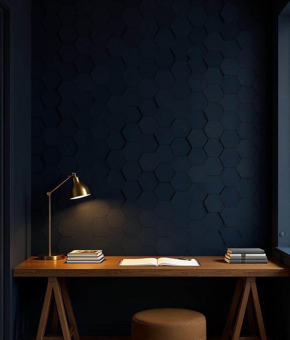 Hexagon Wood Wall Panel — Navy Wall
