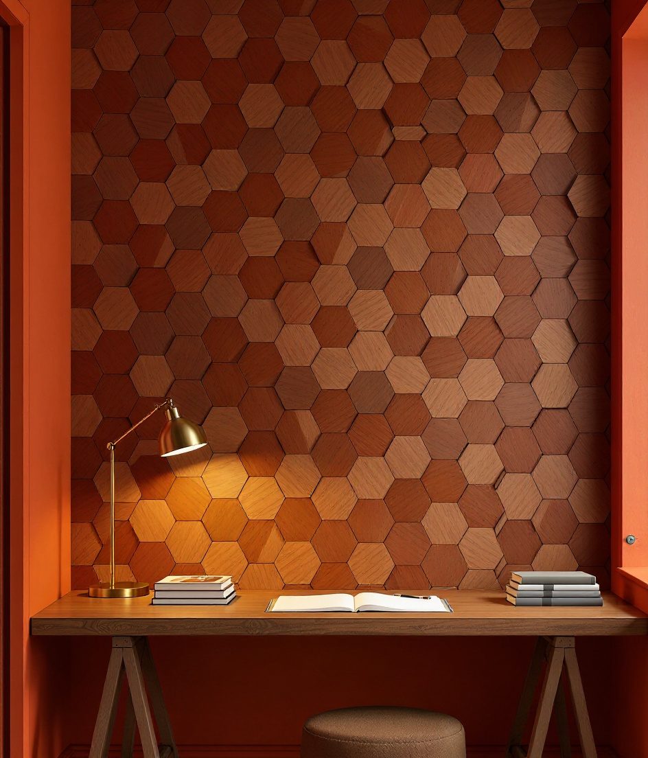 Hexagon Wood Wall Panel — Terracotta Wall
