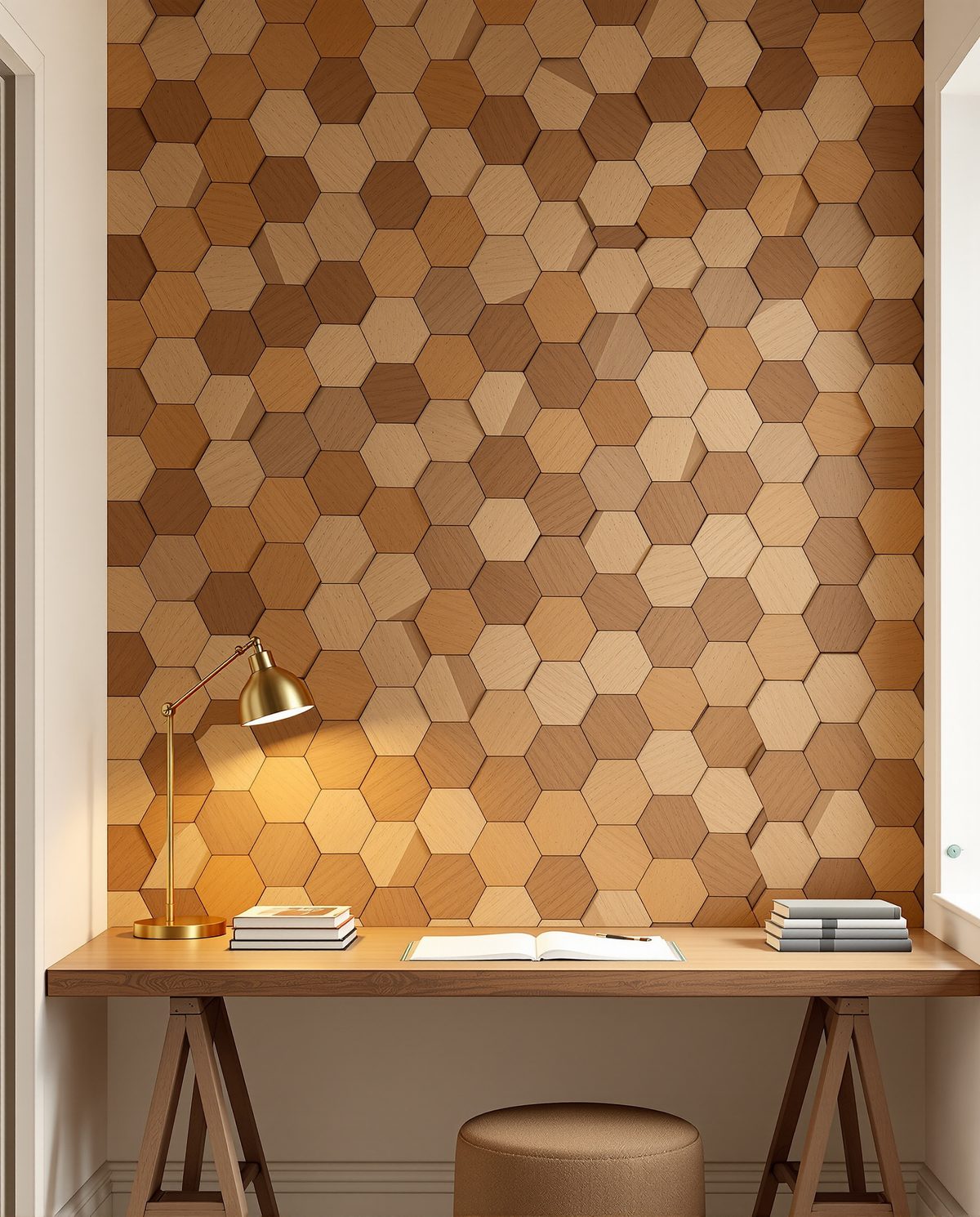 Hexagon Wood Wall Panel — Warm White Wall