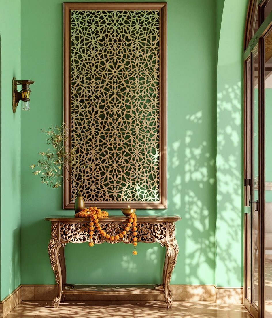 Jali Carved Wood Wall Panel — Sage Wall