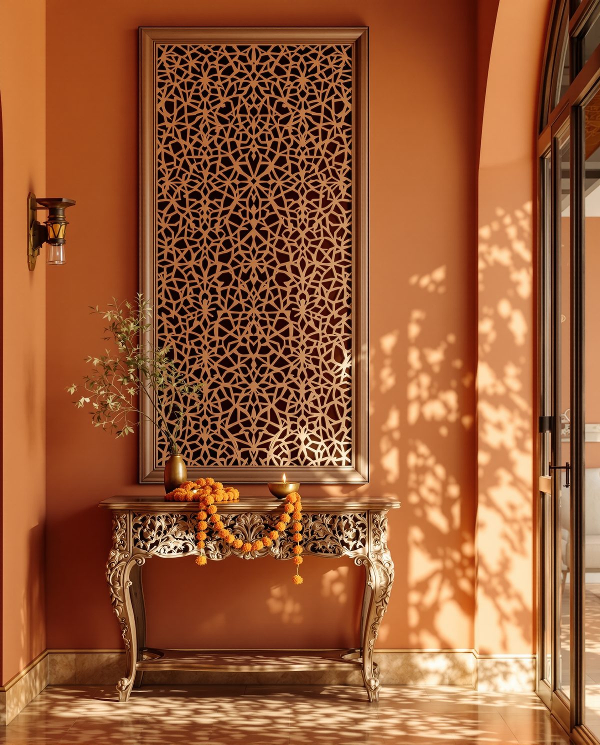 Jali Carved Wood Wall Panel — Terracotta Wall