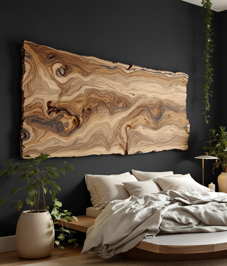 Live-Edge Wood Wall Panel — Charcoal Wall