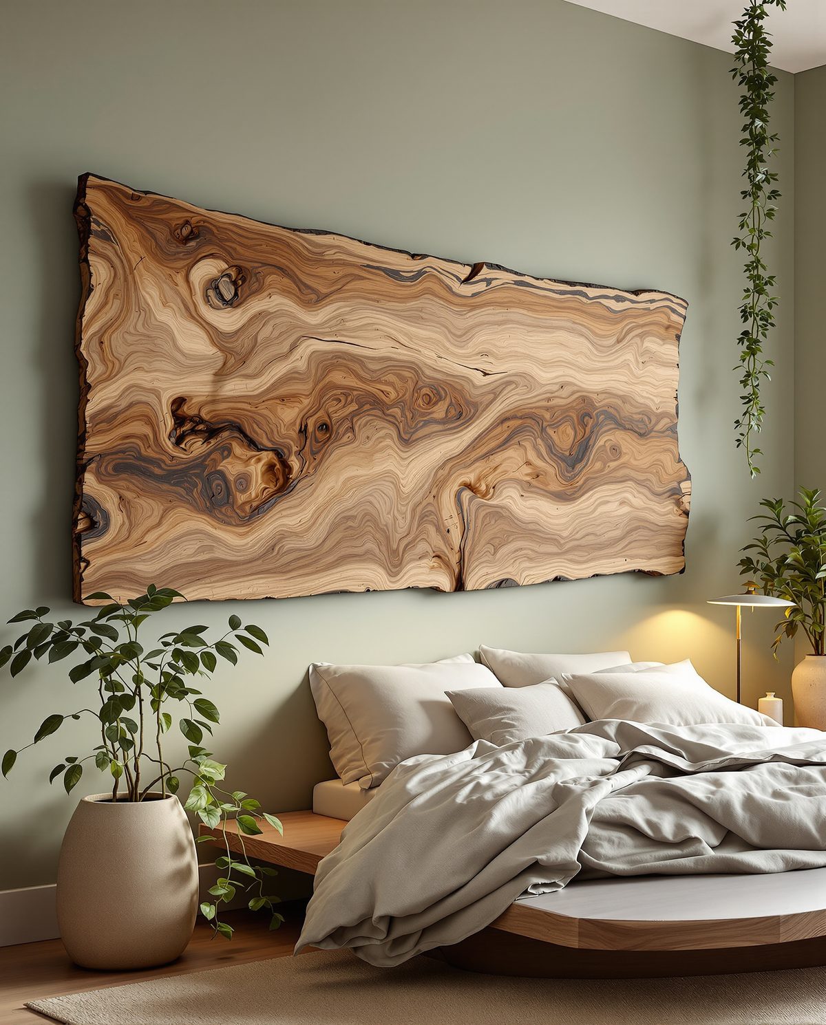 Live-Edge Wood Wall Panel — Sage Wall