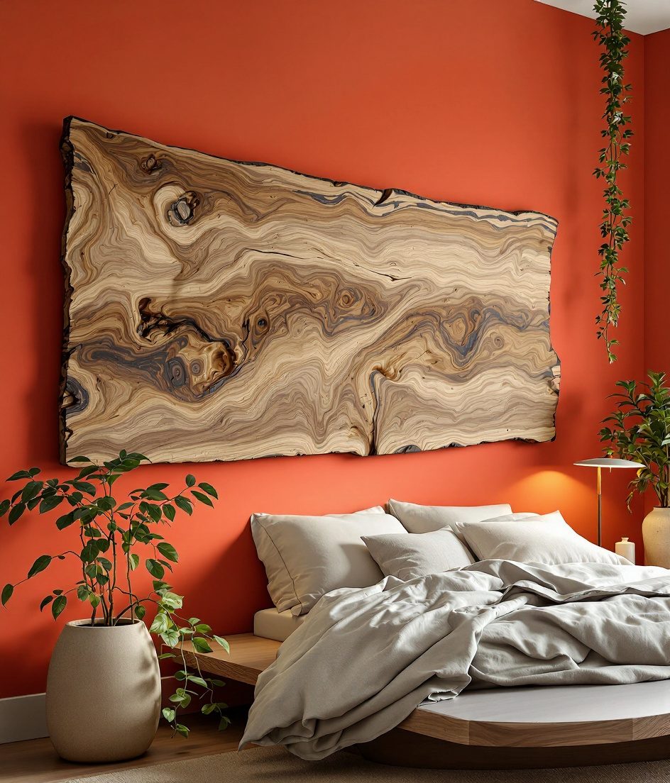 Live-Edge Wood Wall Panel — Terracotta Wall