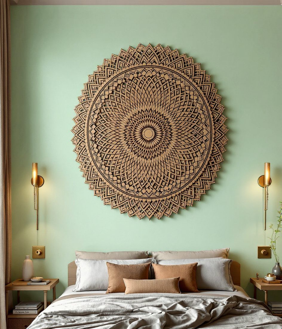 Mandala Carved Wood Wall Panel — Sage Wall