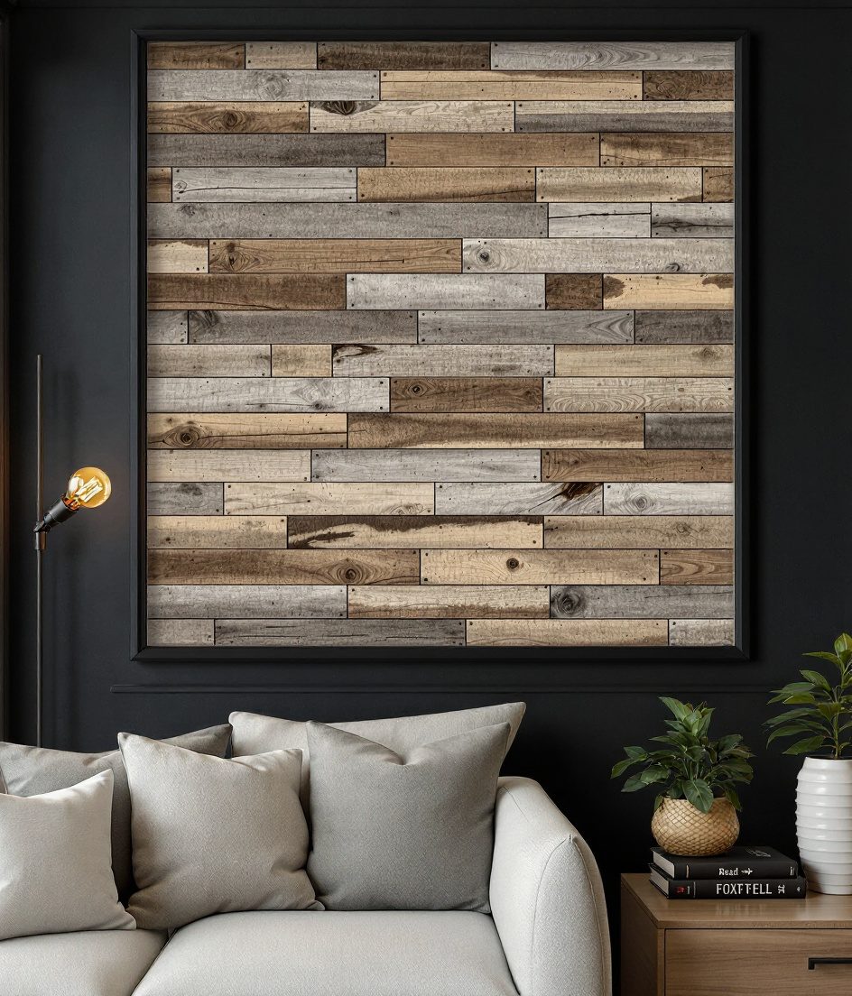 Reclaimed Plank Wood Wall Panel — Charcoal Wall