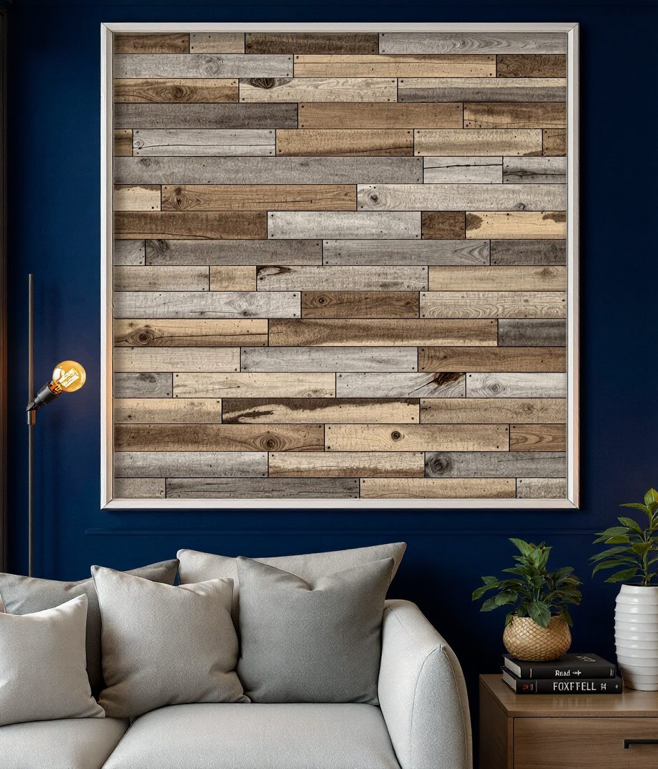 Reclaimed Plank Wood Wall Panel — Navy Wall