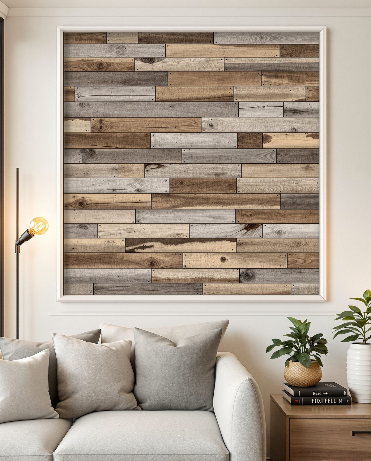Reclaimed Plank Wood Wall Panel — Warm White Wall