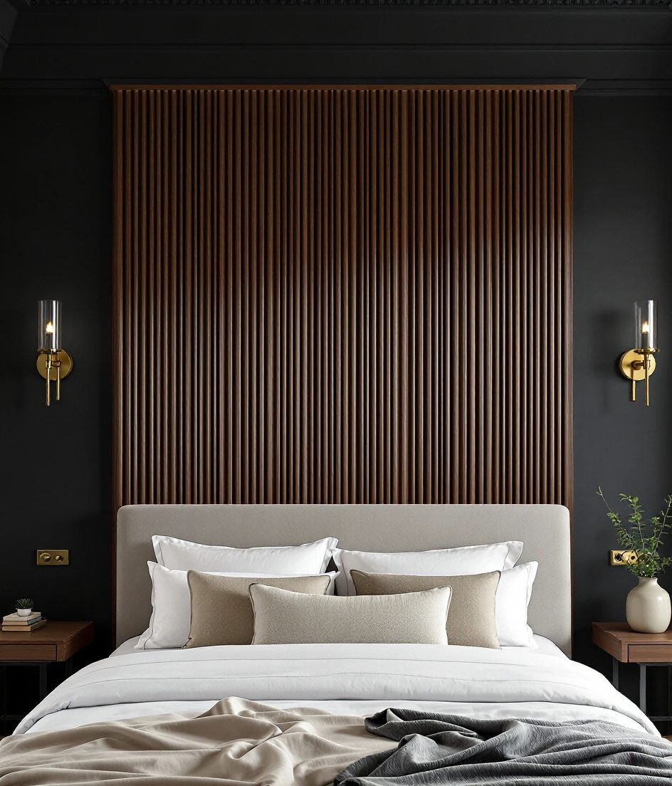 Reeded Wood Wall Panel — Charcoal Wall