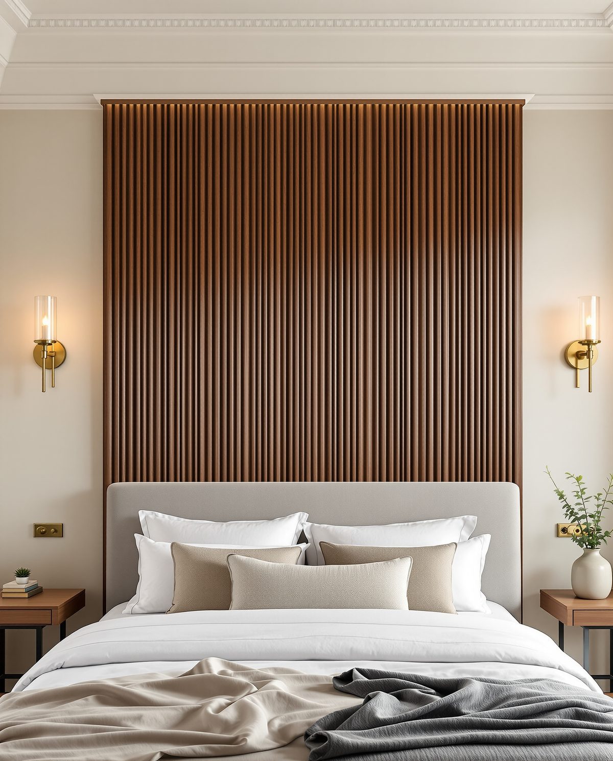 Reeded Wood Wall Panel — Warm White Wall