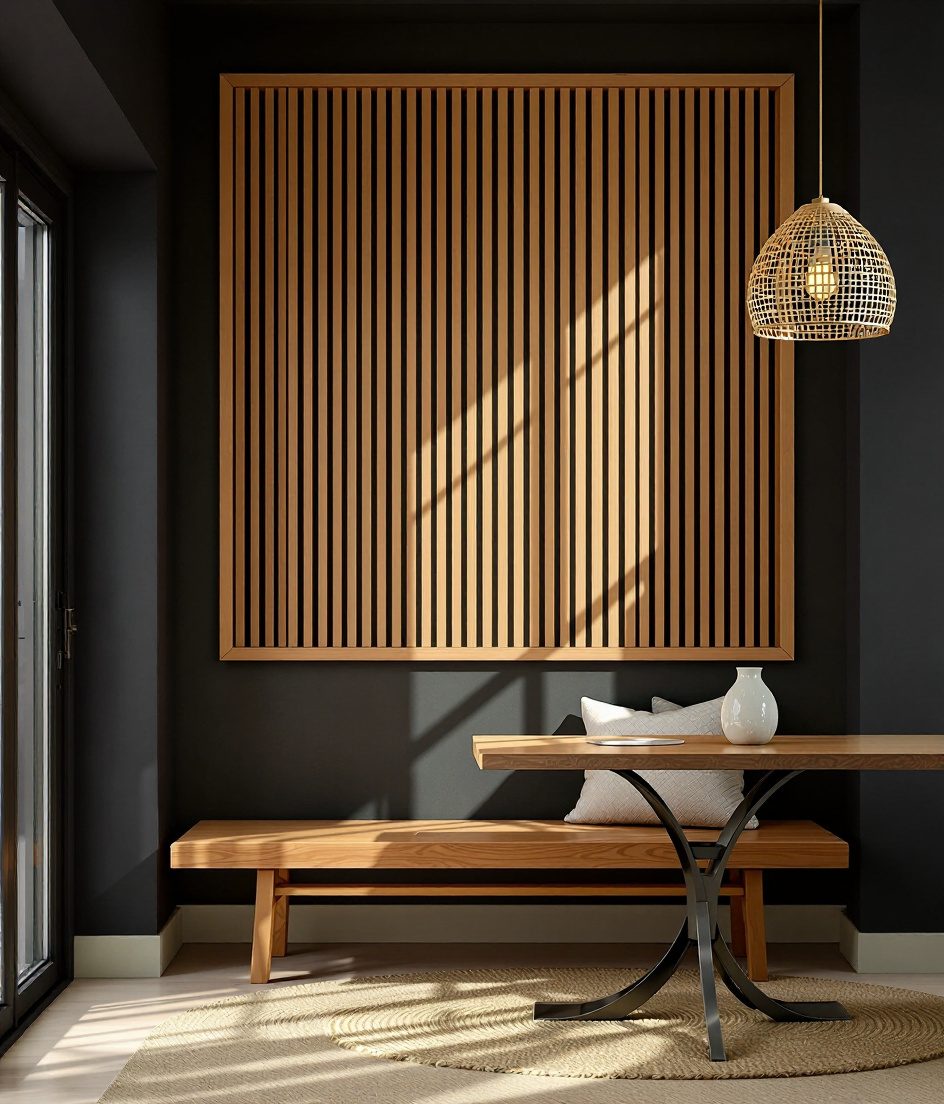 Slatted Batten Wood Wall Panel — Charcoal Wall