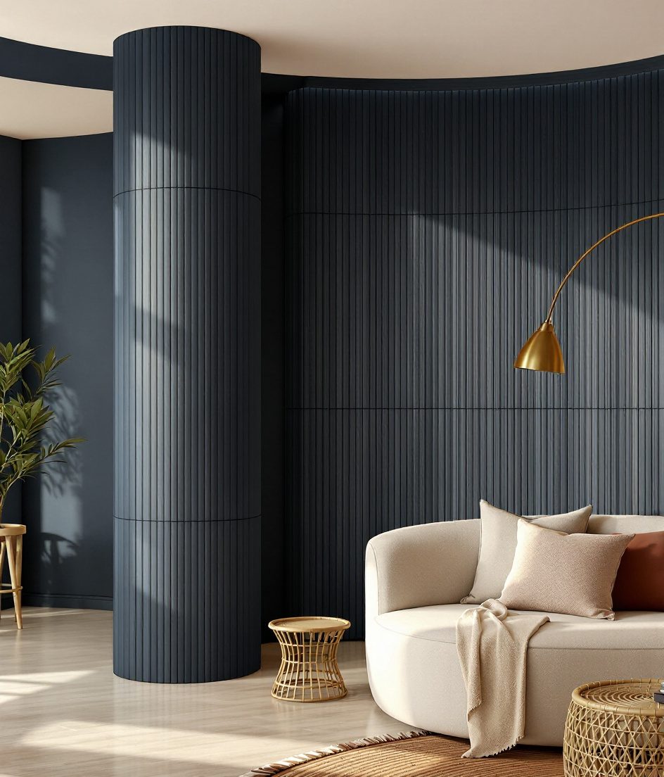 Tambour Curved Wood Wall Panel — Charcoal Wall
