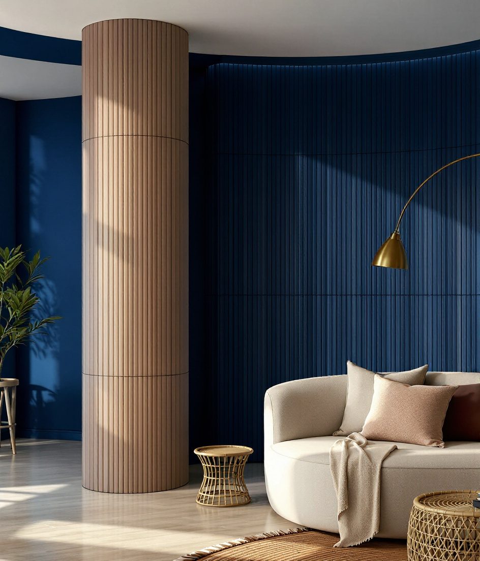 Tambour Curved Wood Wall Panel — Navy Wall