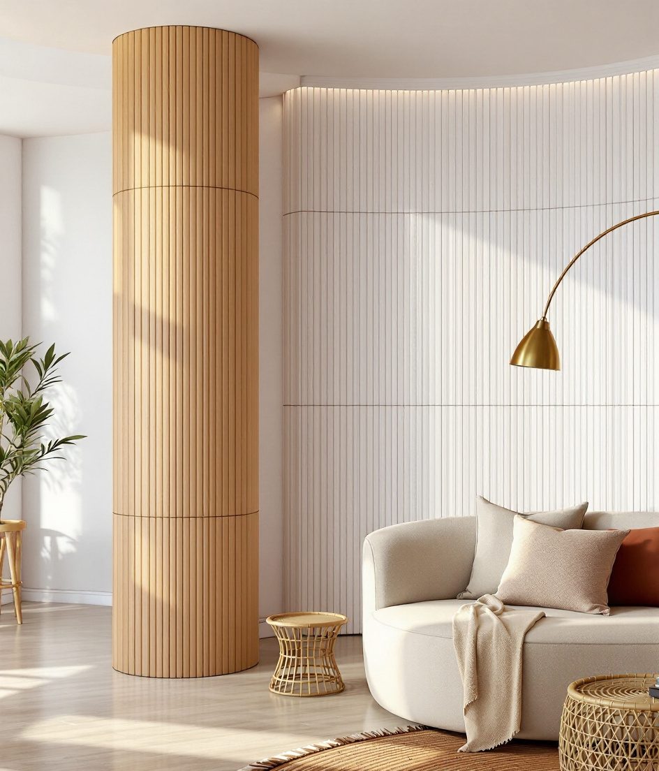 Tambour Curved Wood Wall Panel — Warm White Wall