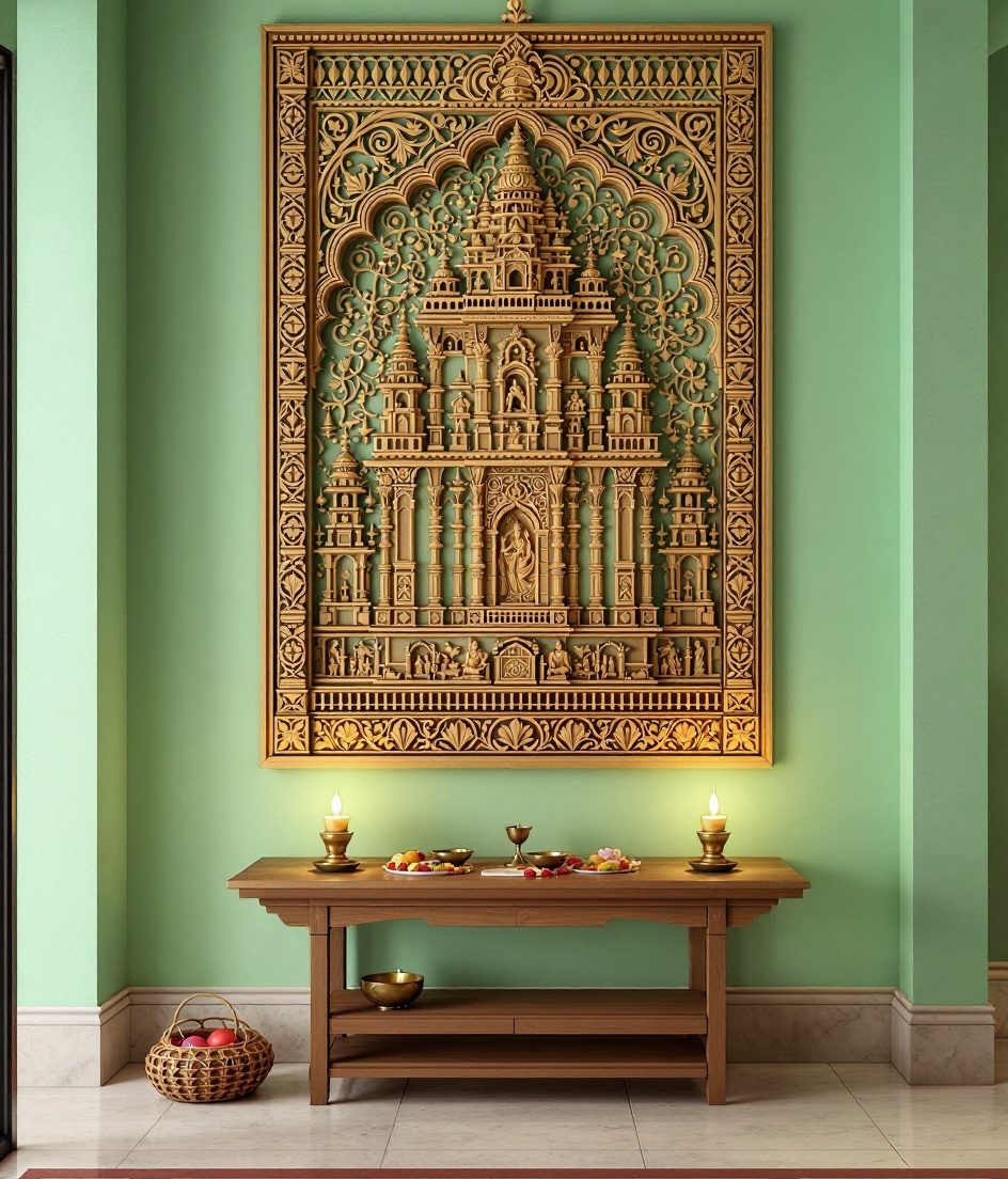 Temple Motif Wood Wall Panel — Sage Wall