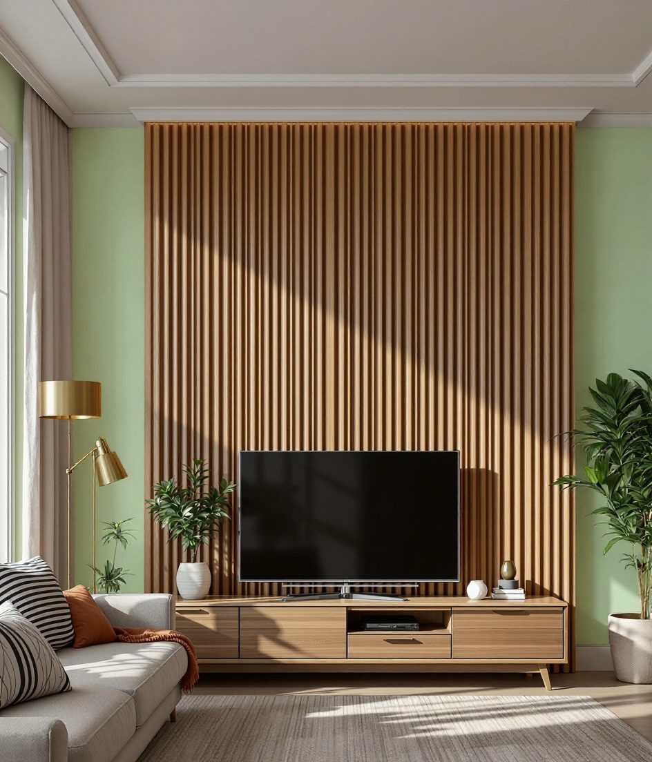 Vertical Fluted Wood Wall Panel — Sage Wall