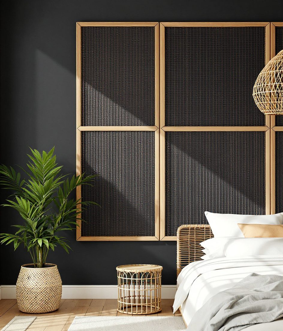 Wood and Rattan Wall Panel — Charcoal Wall