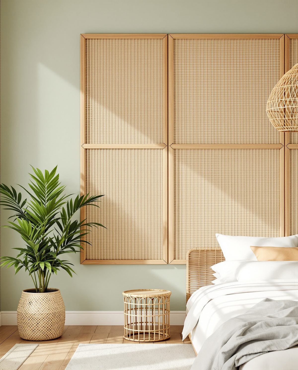 Wood and Rattan Wall Panel — Sage Wall