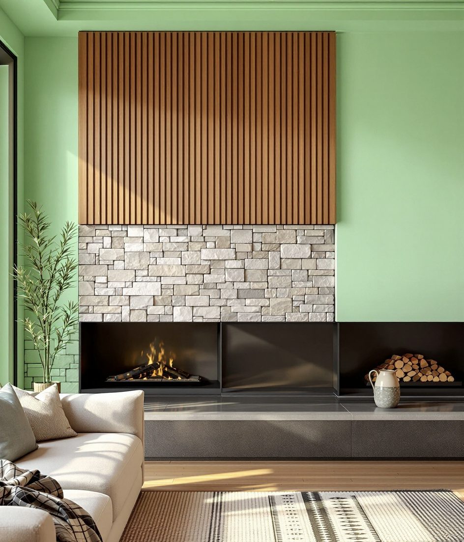 Wood and Stone Wall Panel — Sage Wall
